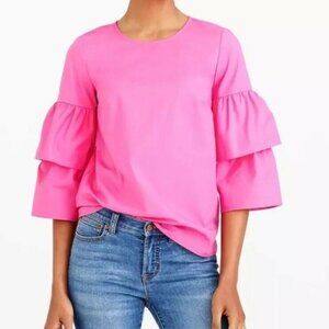 J. Crew Tiered Bell Sleeve Stretch Top EUC 0 Pink